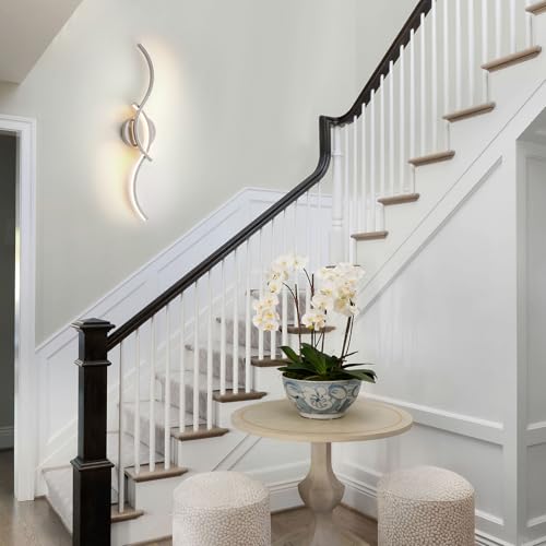 EDISLIVE Modern Wave LED Vanity Light Dimmable Modern LED Vanity Light Fixtures 15W Linear Wall Sconce with Acrylic Strip Shade 3000K, 24 in for Bathroom Bedroom Makeup,Nickel by EDISLIVE - Used condition - Image 5