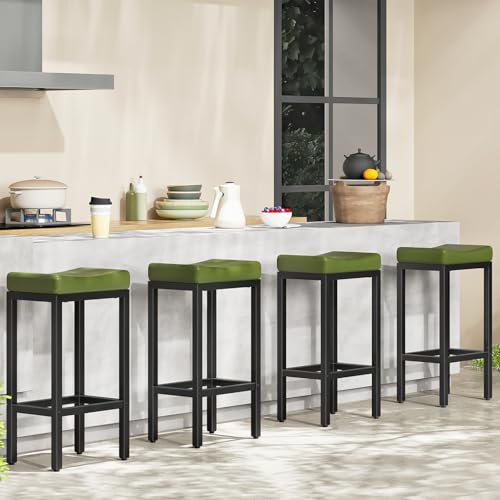Image of HOOBRO Bar Stools, Set of 2 Bar Chairs, Counter Height Stools, Saddle Barstools with Curved Surface, 24.8 Inches, 2.4 inch Thick Upholstery, for Kitchen, Dining Room, Cafe Forest Green and Black JB10BY01