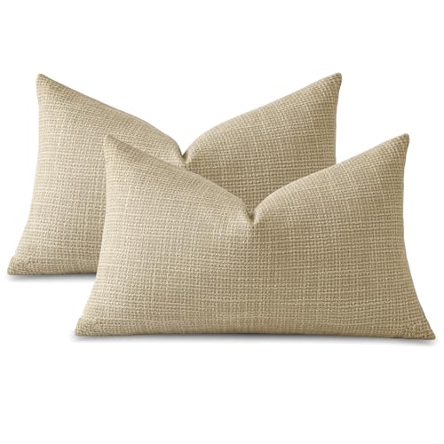 OTOSTAR Pack of 2 Throw Pillow Covers 16x24 Inch Linen Light Tan Pillowcases Farmhouse Decorative Solid Pillow Covers 40x60 cm Lumbar Cushion Case for Home Decor Sofa Couch Bed (Light Tan) by OTOSTAR - Used condition - Image 9