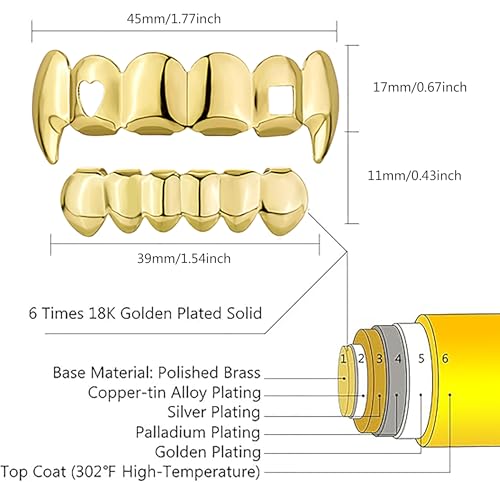 Grills para dientes, grillz dorados 18k para mujer y hombre miniatura 2
