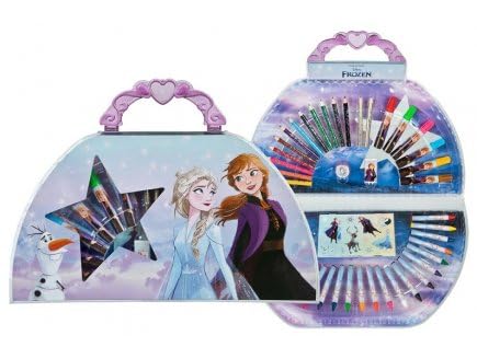 cavernedesjouets Coffret mallette dessin enfant 51 pieces, reine des neiges - kit coloriage - feutres, crayons, cire, etc. - set jeu creatif et 1 carte