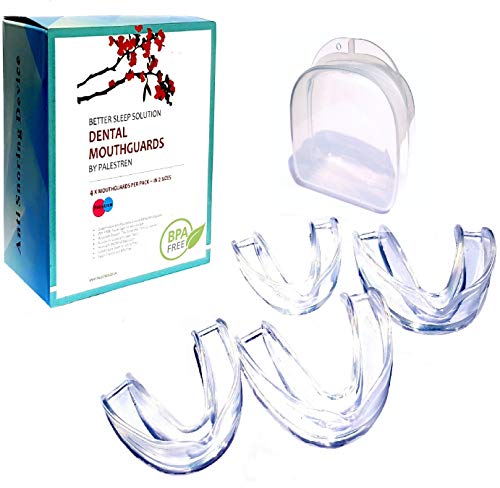 Protectores bucales para moler dientes, 4 protectores nocturnos personalizables en 2 tamaños para bruxismo y TMJ Relieve y blanqueamiento de dientes