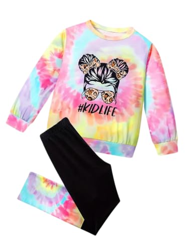 Image of OLMRJKD Kids Toddler Girls Clothes Figure Graphic Drop Shoulder Top Pullover Spotted Print Pants Fall Winter Outfit Set