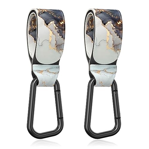 Image of Gukeniu Baby Stroller Hooks for Hanging Bags, Universal Stroller Clips Accessories, Mommy Hook for Diaper Bag, Shopping Cart, Purse, Backpack - 2 Pack, Gray Gold Marble