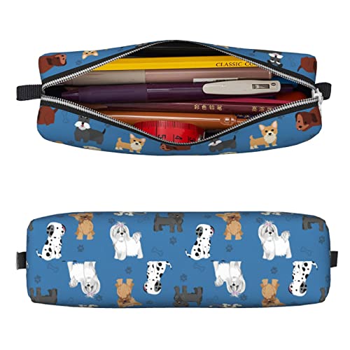 Blue Dog Pencil Case Kawaii Leather Pencil Pouch Zipper Pencil Bag Cute Pen Bag Small Cosmetic Makeup Pouch Bag For Work & Office #TOP2