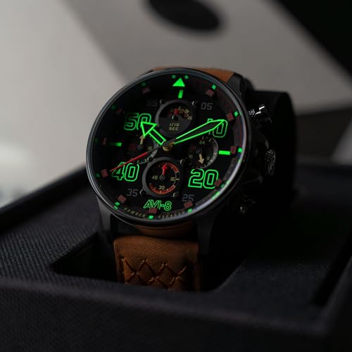 Montre AVI-8 Hawker Typhoon édition D-Day 80, chronographe d'exception en cuir véritable - 6