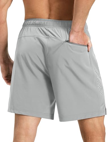 Image of Men's Running Athletic Shorts 7 Inch Quick Dry Lightweight Workout Gym Tennis Shorts 3 Zipper Pockets