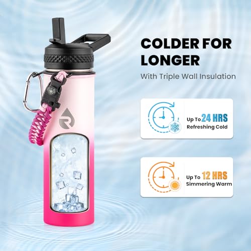 Image of RAYMYLO Insulated Water Bottle 20 oz, Triple Wall Vacuum Stainless Steel (Cold for 24Hrs, Hot for 12Hrs), Leak Proof & Non-BPA, Modern Water Bottle Jug for School with Straw Spout Lids