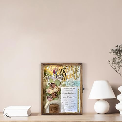 Image of FramePro Shadow Box Frame Display Case 12x16 with Removable Shelves, Deep Memory Box Trinket Knick Knack Shelf Cabinet for Collector, Keepsake Coins Military Medals Wedding Flowers Real Wood