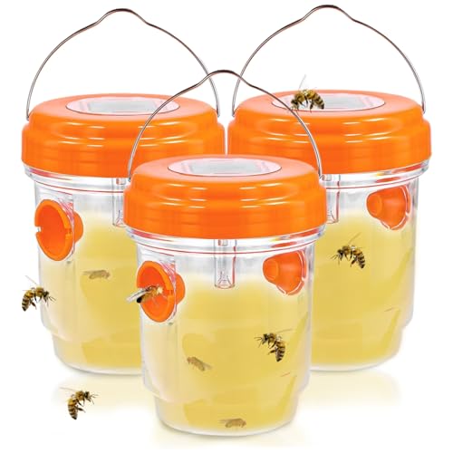 Bees de energía Solar Avispa, 3 Piezas Colgantes de carpintería Colgante Trampa de Abejas Jaula de Abejas con Aves de Avispas LED Trampa Reutilizable para al Aire Libre para Patio al Aire Libre, pati