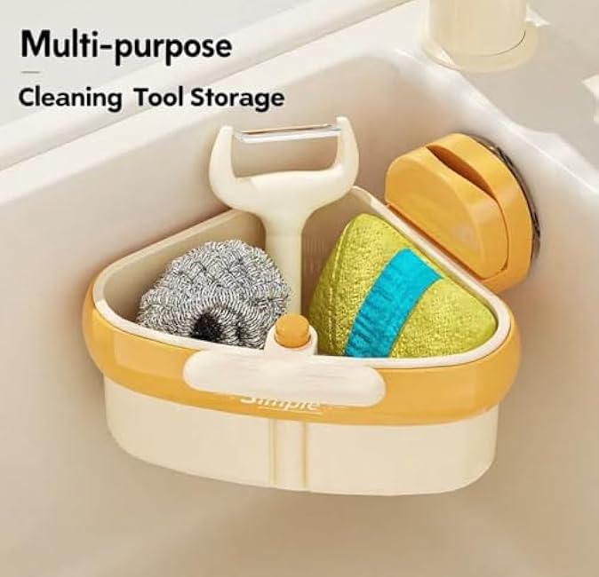 Food Waste Catcher for Sink Kitchen Sink Caddy Suction Cup Corner Sink Strainer Food Waste Catcher Caddy Suction Cup, Plastic Material, One-Touch Drainage (Green)