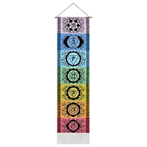 Uspring Chakra Tapestry Meditation Yoga Tapestry Mandala Tapestry Trippy Tapestry Wall Hanging with Tassel Striped for Room (Black Chakra, 12.8 x 51.2 inches) Cover