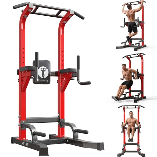 Image of Power Tower Pull Up Bar Dip Station, Free Standing Pull Up Rack Dip Station for Home Gym, 10-Level Adjustable Height Pull Up Bar Stand Dip Bar Strength Training Workout Equipment