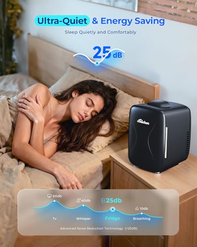 Image of BEICHEN Mini Fridge, 4L /6 Can Portable Small Refrigerator Cool&Warm, AC /DC | Black Mini Refrigerator for Drinks Food, Fast Cooling Low Noise Mini Fridge for Bedroom Car Office, Makeup Skincare Fridge