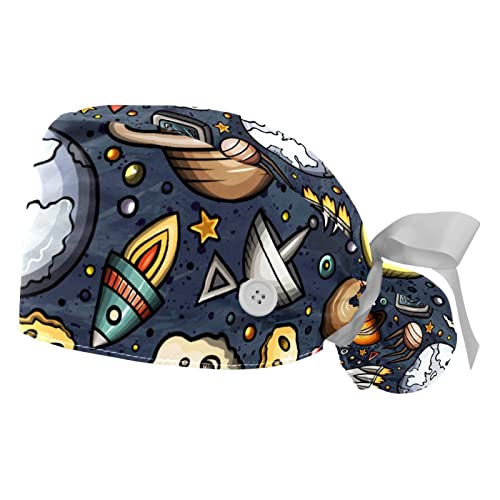 Chapeaux de travail respirants JDEZ lot de 2 casquettes bouffantes motif planète spatiale
