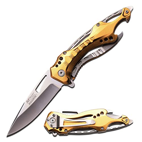 MTech USA – Spring Assisted Folding Knife – Mirror Polished Fine Edge Stainless Steel Blade, Gold Aluminum Handle, Pocket Clip, Tactical, EDC, Self Defense- MT-A705SGD,Gold/Silver