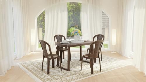 Image of Nilkamal Shahenshah Rectangular-Shape 4 Seater Dining Set for Indoor & Outdoor, Home, Office, Restaurants (Weather Brown)