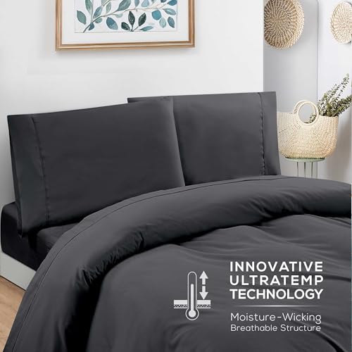 Mueller Luxury 4 Piece Twin Sheets Set - Ultra-Soft 1800 Series, Cooling & Breathable Twin Bed Sheets Sets, Hotel Quality Bedding, Deep Pocket up to 16" - Hypoallergenic, Wrinkle-Resistant, Dark Grey