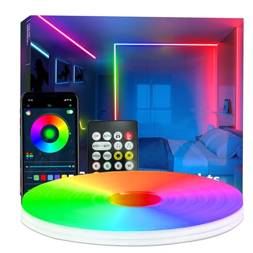 Bvokon 10M Neon Rope Lights,RGB+IC Flexible Led Light Control with App/Remote,Color Changing,IP65 Outdoor Waterproof,Music Sync Light Strip for Bedroom