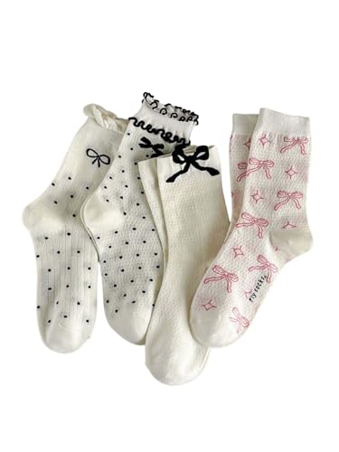 Image of WDIRARA 4 Pairs Ladies Bow Ruffle Socks