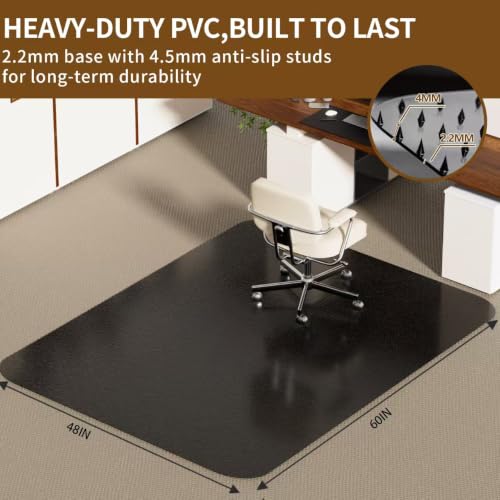 Image of Black Office Chair Mat for Carpet, Heavy Duty Low Pile Mat with Cleats | 48 inchx60 inch Plastic Floor Mat for Gaming Chair, Computer Desk & Smooth Rolling on Low Pile Carpet