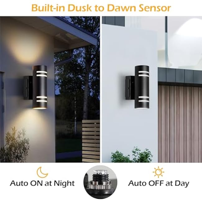 SHIMR Outdoor Wall Lights Up and Down Lights Black Exterior Light Fixture Wall Mount