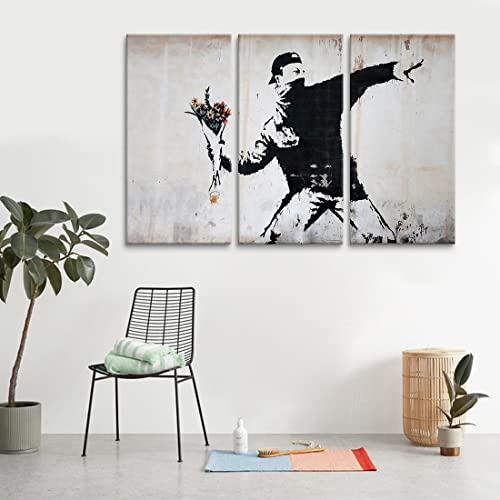 3枚アートパネル バンクシー 飾り絵 モダン アート ポスター フレーム 壁掛け アートフレーム インテリア 絵画 アートボード インテリア部屋飾り パネル アート (木枠付きの完成品) [4]