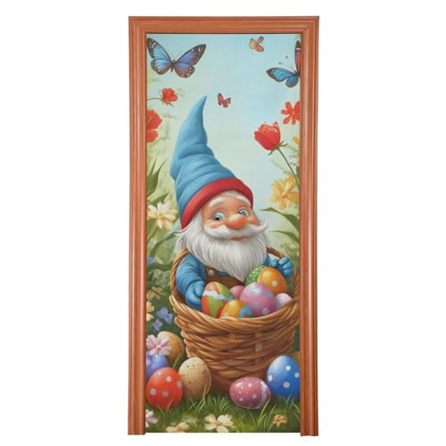 FLildon Easter Gnome Spring Butterfly Door Cover Decoration, Party Accessory Porch Decor for Festive Ornament Room Door Covers 32 x 79 Inch