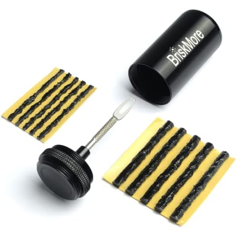 BriskMore Black Tubeless Bicycle Tire Repair Kit for Mountain and Hybird Bike Tires – Fix a Puncture or Flat, Stainless Steel Needle with Reamer, Storage Canister, 40 Black Tire Plugs Cover