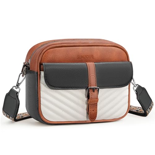 Image of Crossbody Bags for Women,Multi-Pocket Leather Crossbody Purse | RFID Blocking Pockets,Fits iPad,Adjustable Wide Strap,Quilted Exterior,8 Card Slots,Gift Ready
