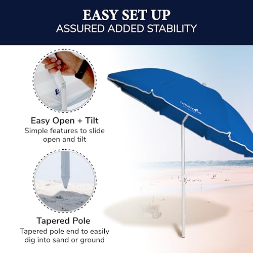Chaby International | Caribbean Joe | Portable, Adjustable Tilt Beach Umbrella With UV Protection | Vented Canopy, Built-in Sand Screw Anchor, Carry Bag | 6 FT (Blue) - Image 6