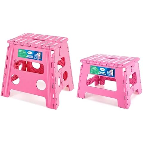 Dyforce Folding Step Stool 13" and 9", Kids Step Stool, Light-Weight Toddler Step Stool for Kitchen, Bathroom, Holds Up to 300 lbs Pink Cover