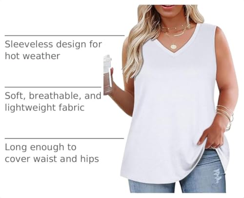 Plus Size Tanks Women Summer Top V Neck Shirts, White, XXL by JOELLYUS - Used condition - US$8.58
