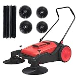 43" Walk Behind Floor Sweeper, 15Gal Large Capacity Industrial Push Sweeper