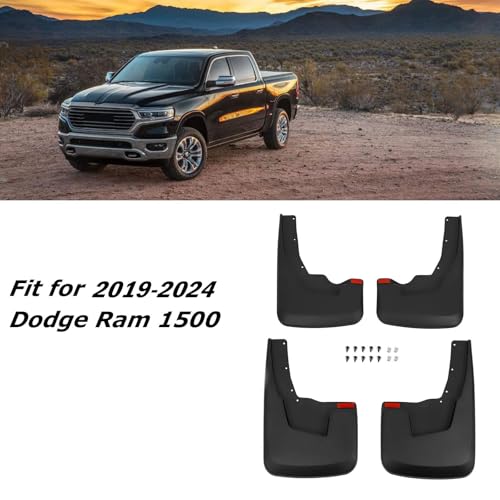Image of RMOURTEKK Mud Flaps Compatible with Dodge Ram 2019-2023 2024 Ram 1500 (New Body Style) with OEM Fender Flares Custom Front and Rear Mud Guard Set (4pcs-Set) (NOT TRX Model)