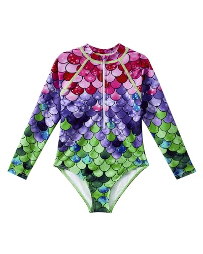 Image of Century Star UPF 50+ Girls Long Sleeve Swimsuit - Rash Guard Swimsuit Toddler Kids Teen One Piece Bathing Suit Zip 2-15Y