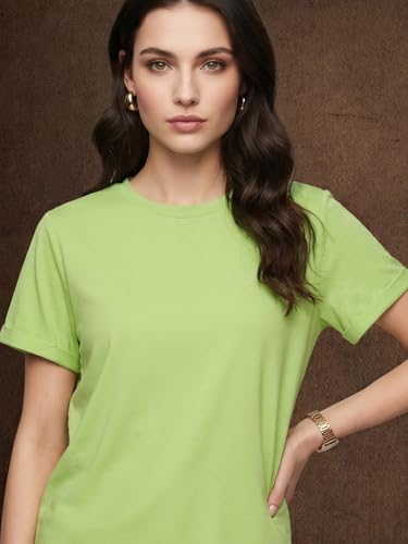 Image of JUNEBERRY Pure 100% Cotton Oversized Loose Fit Drop Shoulder Round Neck Boyfriend Fit Solid Half Sleeves T-Shirt for Women & Girls (Sizes: S to 2XL)