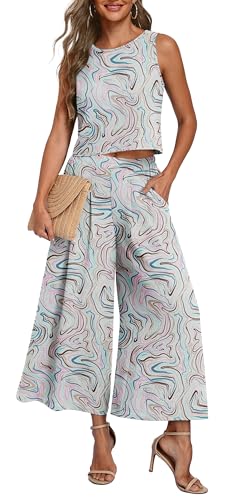 Lepunuo 2 Piece Sets for Women Summer Flowy Wide Leg Pants Sets