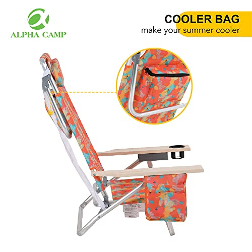 Alpha Camp Beach Chair With Cooler Bag Oversized Heavy Duty Steel Frame Support 250 Lbs Collapsible Padded Camping Folding Chair With Cup Holder Quad Lumbar Back Chair Portable For Outdoor/Indoor，Camo #TOP2