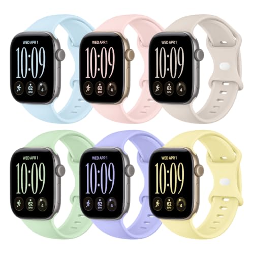 THWALK 6 Pack Sport Bands Compatible with Apple Watch Band Ultra 4/3/2/1 49mm, Series 12/11/10 46/42mm, 9/8/7 45/41mm, SE/6/5/4 44/40mm, 3/2/1 42/38mm for Women Men