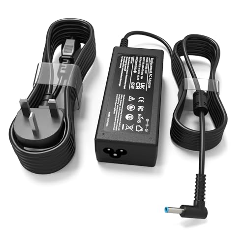 Compatible with HP Laptop Charger 65W 45W Pavilion EliteBook ProBook Envy Stream Computer UK Smart Blue Tip AC Adapter Power Cord