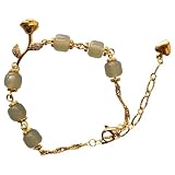 Tressify Pulsera de jade para mujer, pulsera de cuentas de jade blanco hetiano real con plata de ley 925, dije en forma de rosa, longitud ajustable de 5.3 más 1.4 pulgadas, caja de regalo incluida
