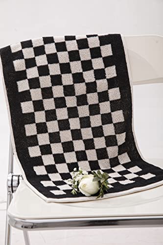 Baq Towel Set, Check Plaid Towels, 100% Cotton, 1 Bath Towel (27Inch×54Inch), 2 Hand Towels (13Inch×30Inch), Super Soft And Absorbent, Fade-Resistant, Cozy, Gifts With Love (White-And-Black) #TOP2