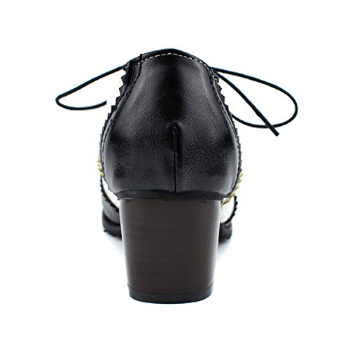 100Fixeo Women Block Heel Wingtip Oxford Shoes (9 (B) M Us, Black) #TOP2