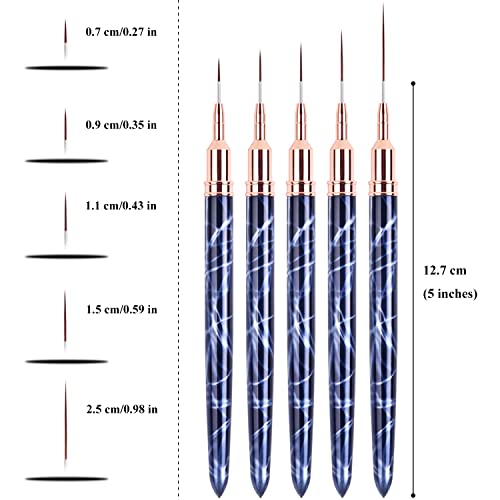 Ycyan 5Pcs Nail Art Liner Brushes Uv Gel Polish Painting Drawing Nail Design Brush Set Professional Nail Art Tools For Salon And Home Diy Manicure Size 7/9/11/15/25Mm #TOP5