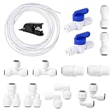 Vexnaro Wasseranschluss Set 1/4 Zoll 5 m Schlauch, Universal Kühlschrankschlauch Set mit Verbindern T Y L I Typ Absperrventil Rohrschneider, für Kühlschrank Umkehrosmose Trinkwasser System