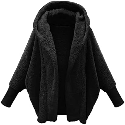 Women Fuzzy Fleece Open Front Cardigan Long Sleeve Solid Fluffy Hooded Coat Oversized Jacket Fall Winter Warm Outwear