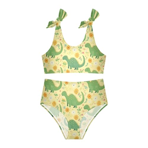 Wusikd Green Dinosaurs Girls Swimsuits Two Piece Flowers Swimwear Bikini Set for for Girls Size 3T3