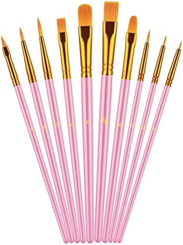 Paint Brush Set, 10 Pcs Paint Brushes for Acrylic Painting, Round Pointed Tip Detail Small Paint Brush for Oil Watercolor Canvas Face Body Boards Rock, Kids Adult Drawing Arts Crafts Supplies, Pink