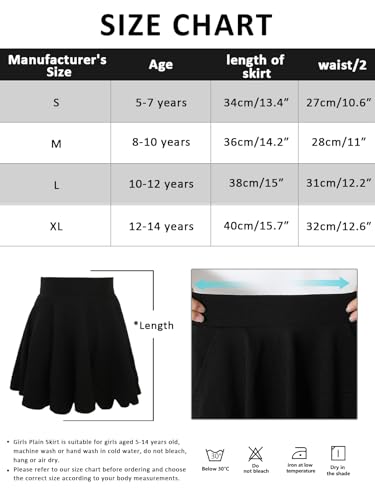 DGSHIRLDJO Röcke für Mädchen,Tennisrock mit Taschen Innenhose, Plissierte Skater Sportrock Kinder Schuluniform Minirock Mädchen 5-14 Jahre（10-12 Jahre,L,schwarz